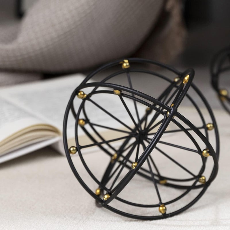 TICKCACY 6.45 Inches Metal Geometric Sphere, 3D Black Metal Decorative Ball, Modern Tabletop Sculpture Orb, Table Top Decor Accents for Home Living Room Study Bedroom - Image 2